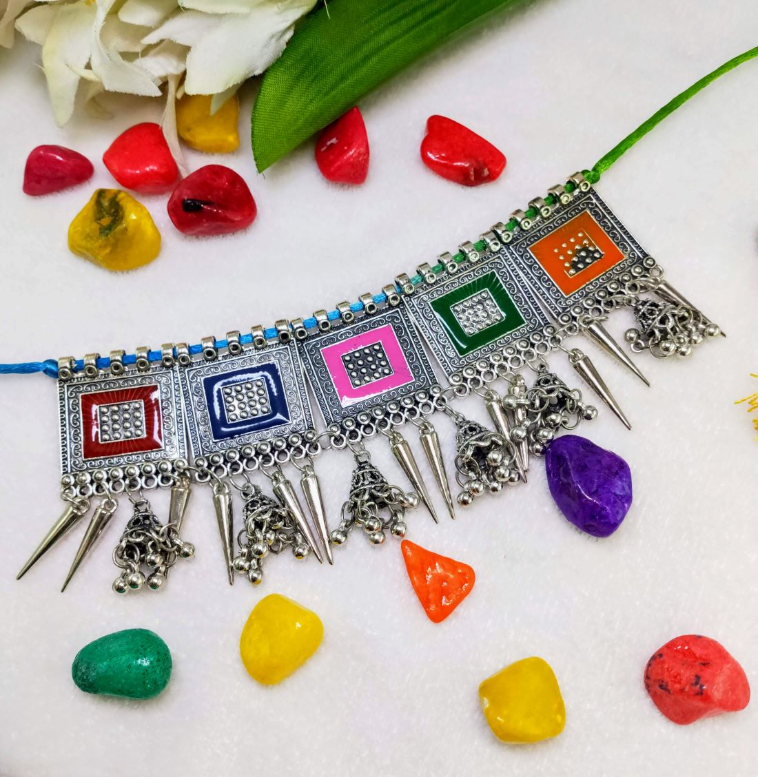 Oxidized Silver Plated Choker Necklace