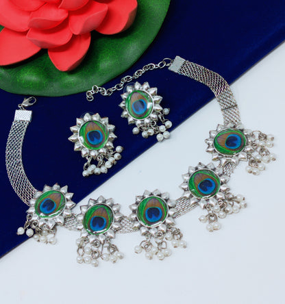 Stylist Oxidized Peacock Jewelry Set