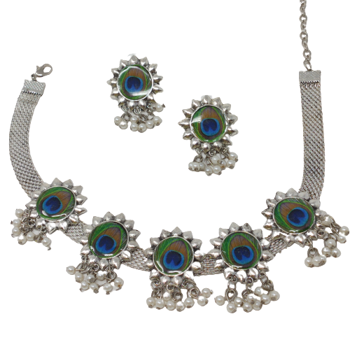 Stylist Oxidized Peacock Jewelry Set
