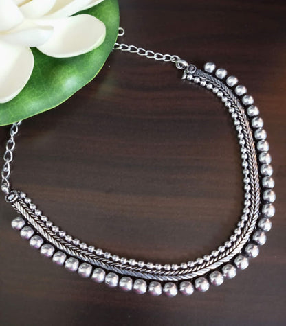 Round Balls Oxidised German Silver Necklace Set