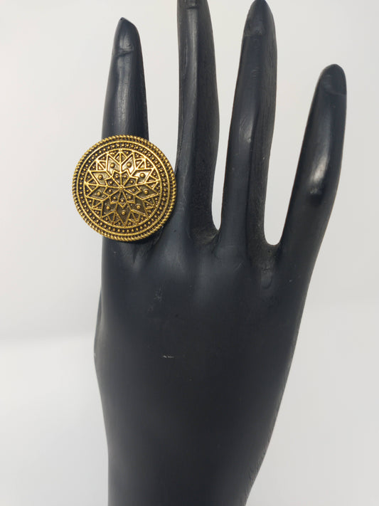 Antique Gold Oxidized Finger Ring