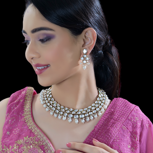 Graceful Glamour: White Pearl Kundan Choker Kundan Jewelry Set