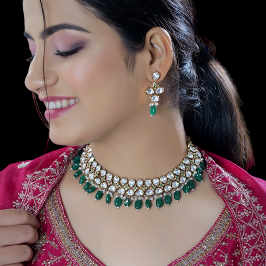 Traditional Green Pearl Choker Kundan Jewelry Set