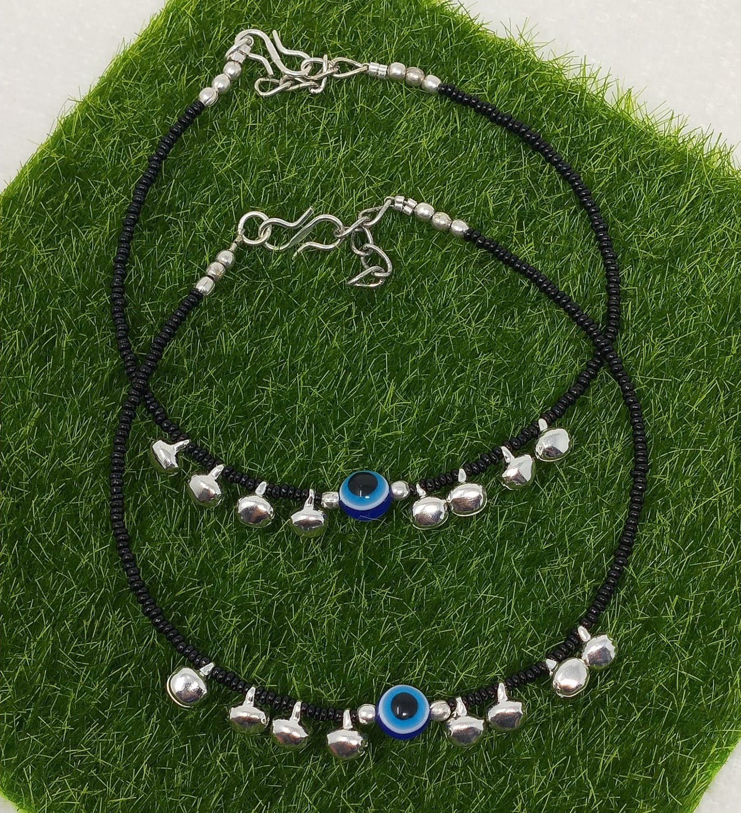 Stylish Ghungroo  Evil Eye Protection Silver Chain Anklets