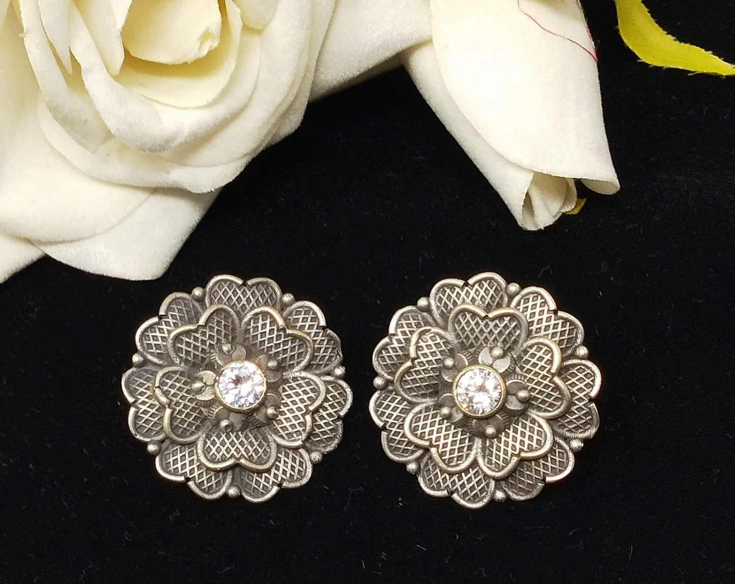 Silver Flower Charm Earrings