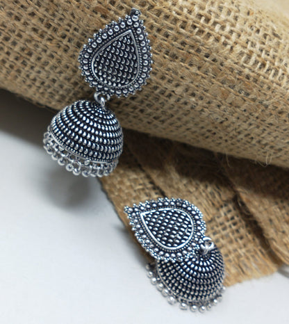 German Silver-Toned Bell-Shaped Jhumka Earrings