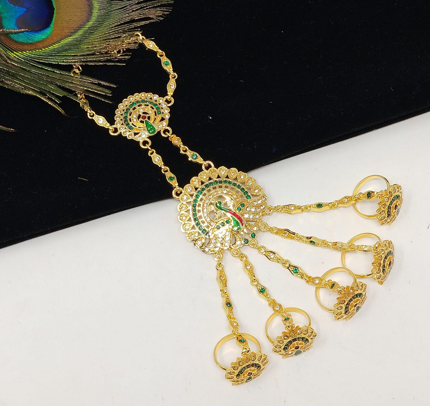 Traditional Gold Plated Diamond Studded Hath Phool Bracelets