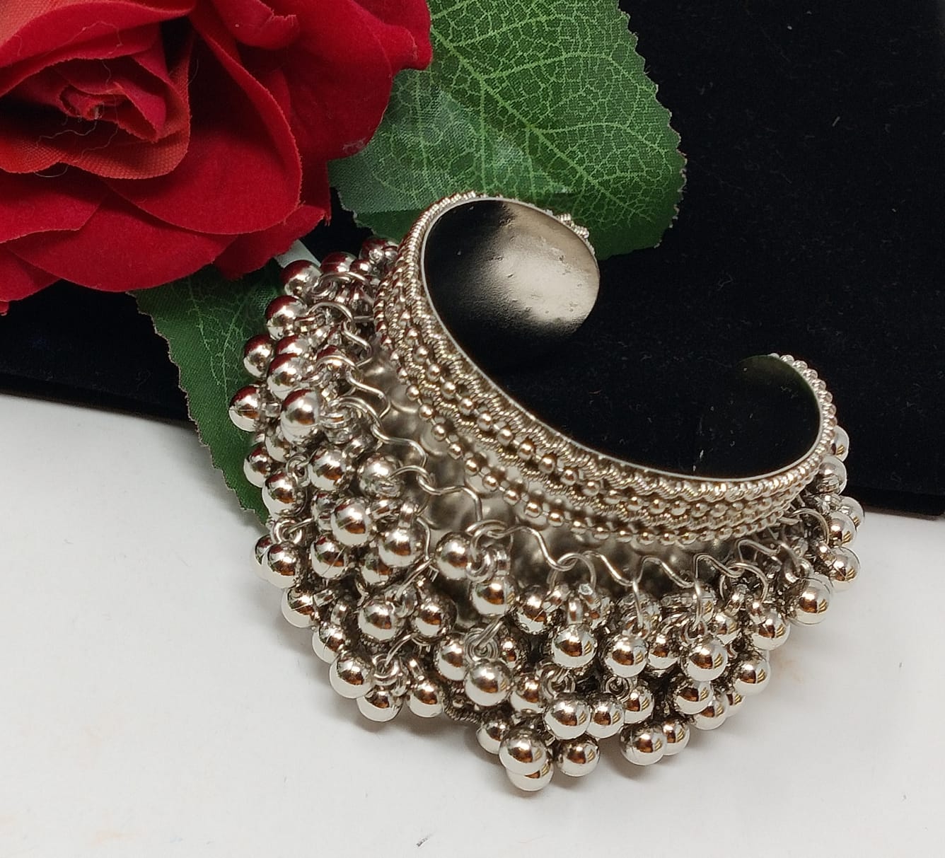 Oxidized Silver-Plated Ghungroo Handcrafted Cuff Bracelet