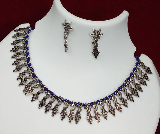 Peacock Pendent Silver Plated Oxidized Jewelry Set