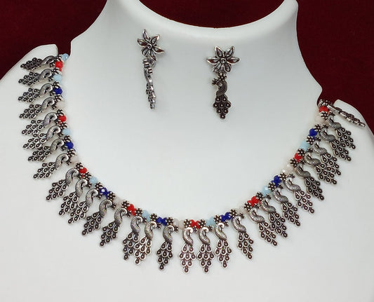 Peacock Pendent Silver Plated Oxidized Jewelry Set