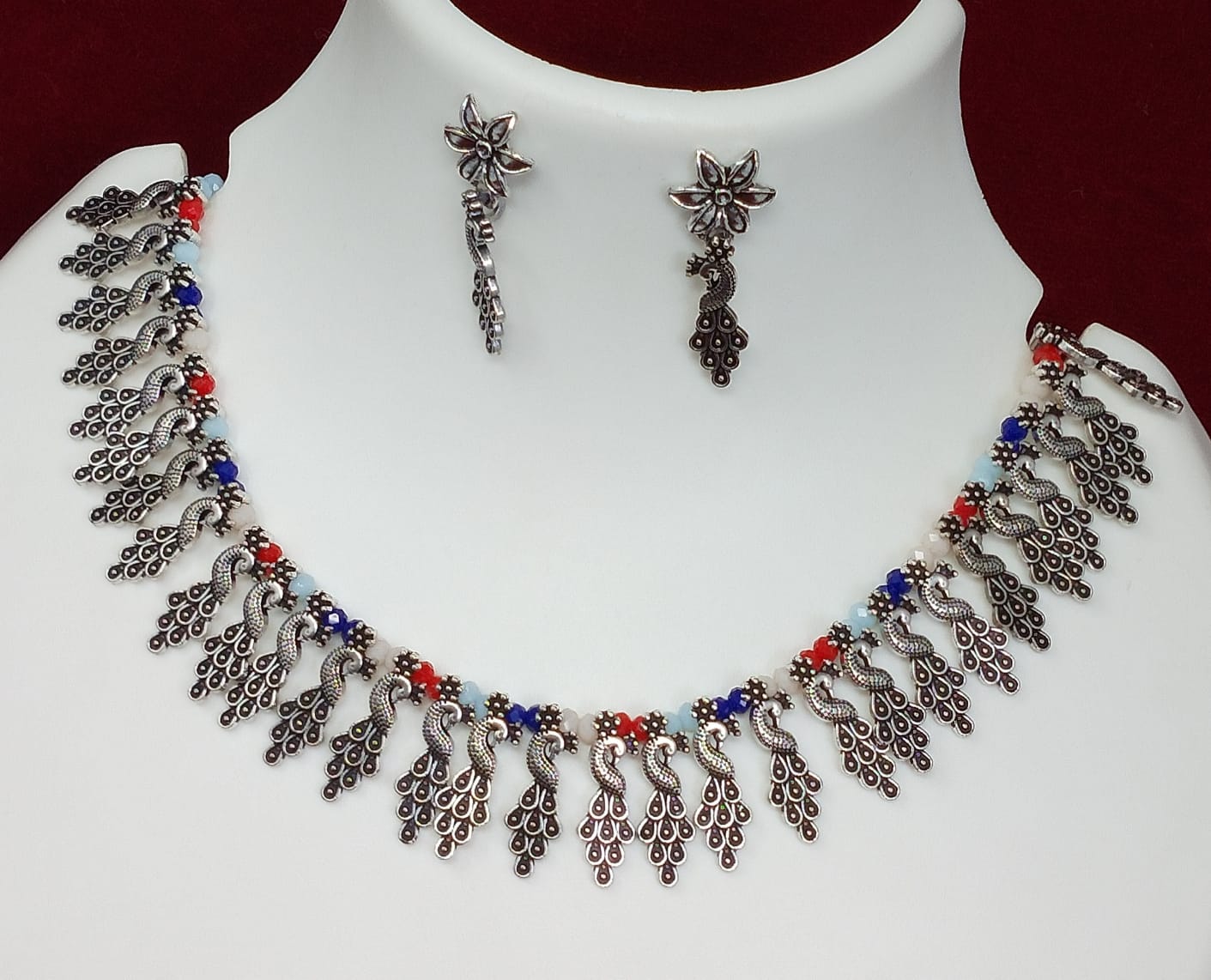 Peacock Pendent Silver Plated Oxidized Jewelry Set