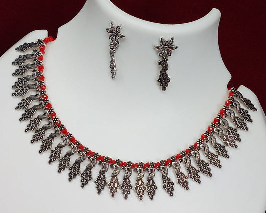 Peacock Pendent Silver Plated Oxidized Jewelry Set