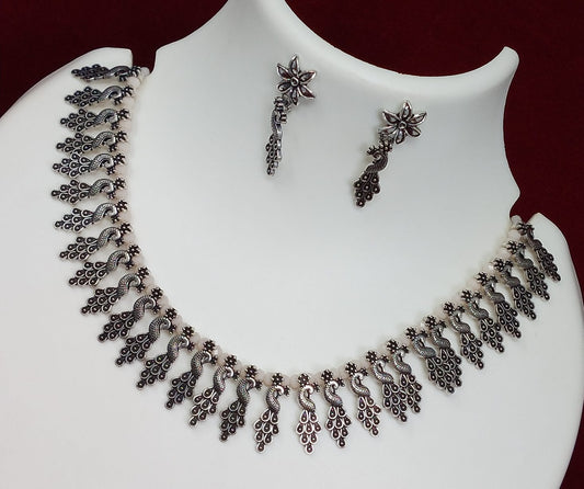 Peacock Pendent Silver Plated Oxidized Jewelry Set