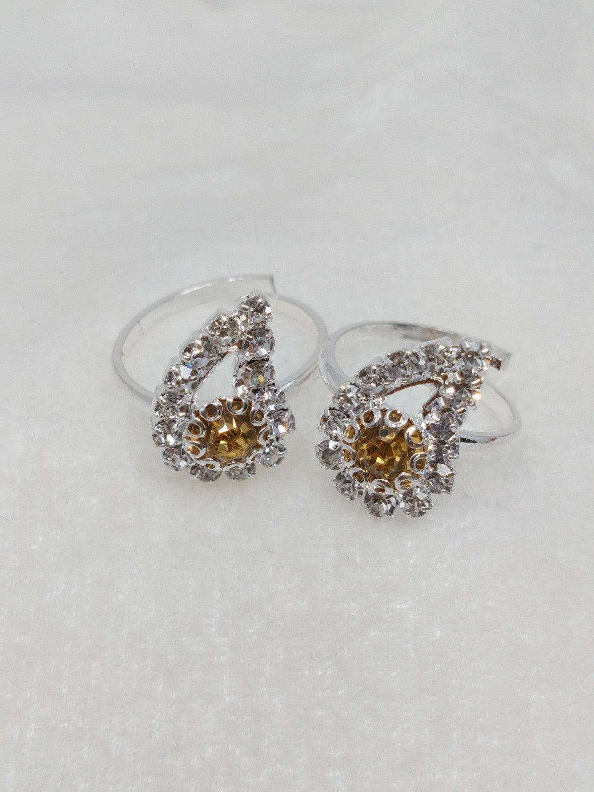 Diamond Studded Traditional Stylist Toe Rings - Silver Plated