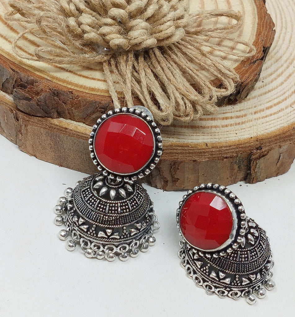 German Silver Oxidized Jhumka Earrings