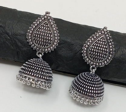 German Silver-Toned Bell-Shaped Jhumka Earrings