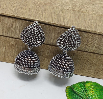 German Silver-Toned Bell-Shaped Jhumka Earrings