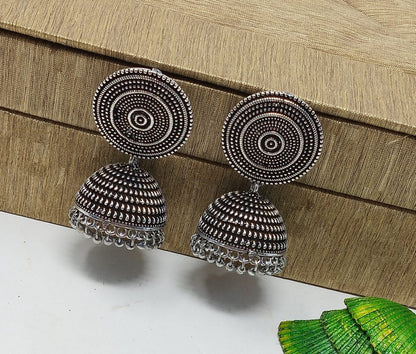 German Silver-Toned Bell-Shaped Jhumka Earrings