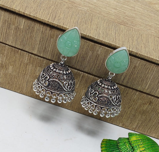 Regal Splendor: Gem Stone Jhumka Earrings for a Touch of Opulence