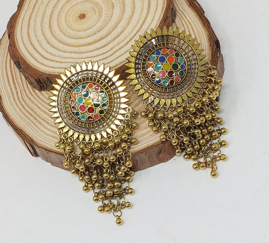 Oxidized Golden Traditional Earrings