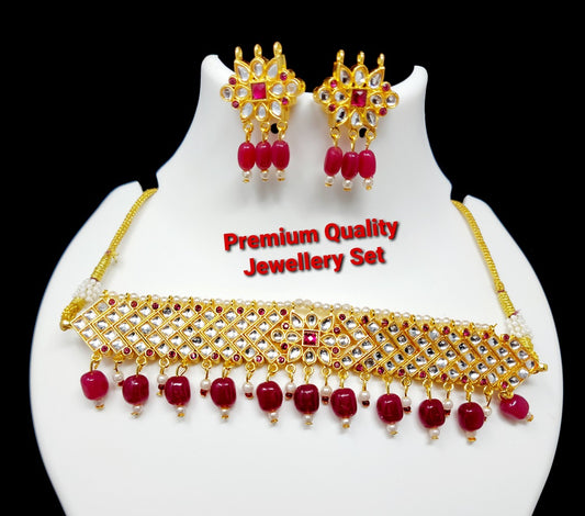 Elegant Royal Red Kundan Choker Jewellery Set