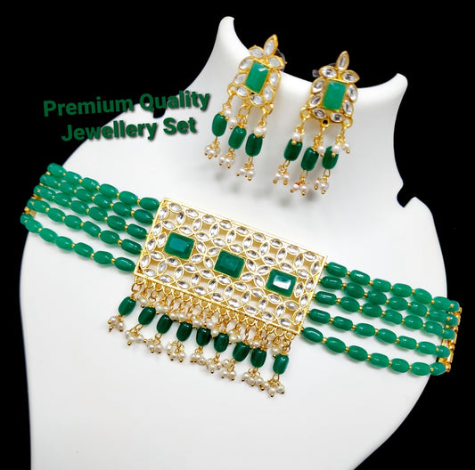 Elegant Green Pearl Kundan Choker Jewellery Set