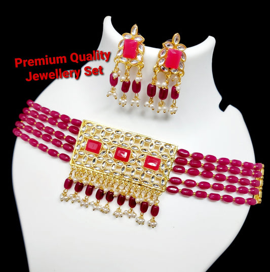 Graceful Pink Pearl Kundan Choker Jewellery Set