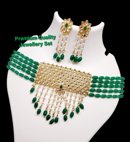 Enchanting Green Pearl Kundan Choker Jewellery Set