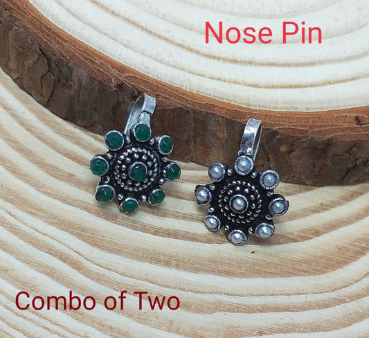 Oxidized Silver Indo Western Fashion Jewellery Nose Pin - Combo of 2