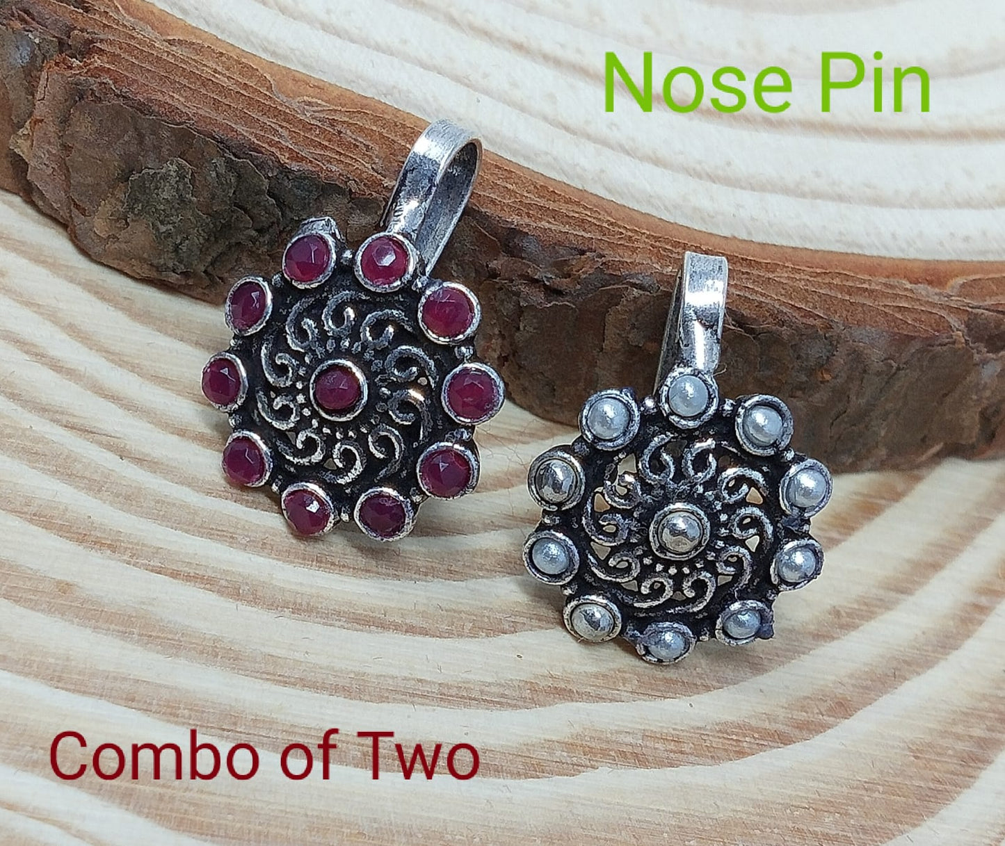 Oxidized Silver Indo Western Fashion Jewellery Nose Pin - Combo of 2
