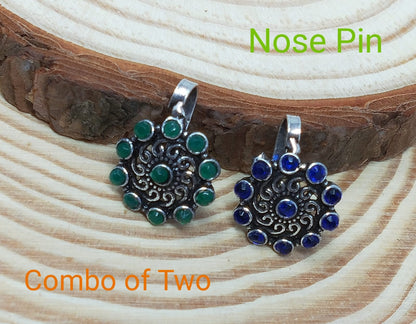 Oxidized Silver Indo Western Fashion Jewellery Nose Pin - Combo of 2