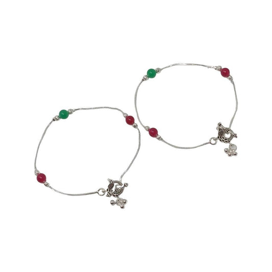 Multicolored Beads Silver Plated Anklets
