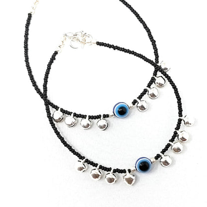 Stylish Ghungroo  Evil Eye Protection Silver Chain Anklets
