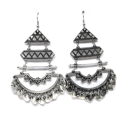 Silver Oxidized Chand Bali Afghani Dangle Drop Earrings