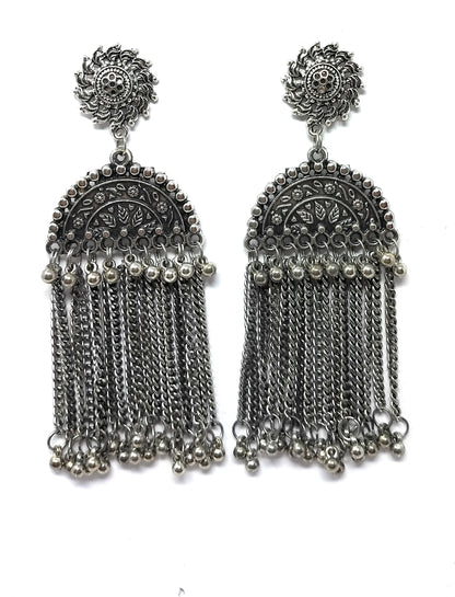 Silver Plated Oxidized Chandbali Earrings