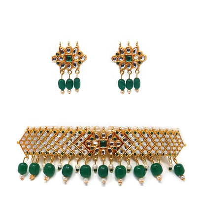 Exquisite Royal Green Kundan Choker Jewellery Set