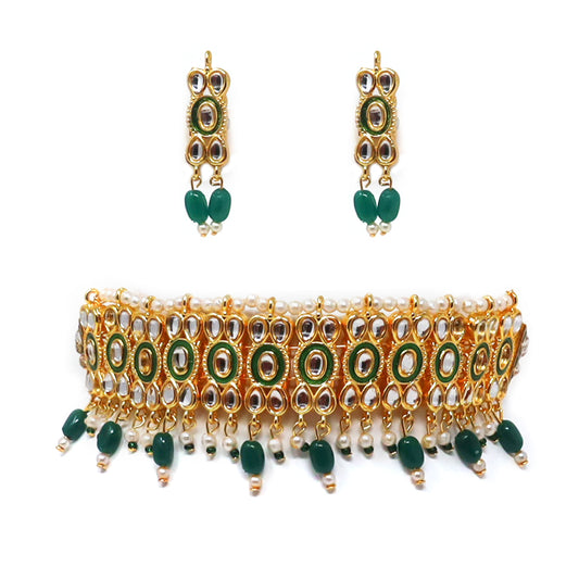 Stunning Royal Green Kundan Choker Jewellery Set