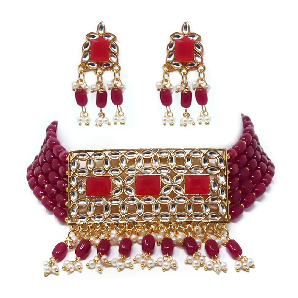 Graceful Pink Pearl Kundan Choker Jewellery Set