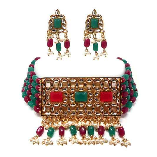 Exquisite Multi Pearl Kundan Choker Jewellery Set