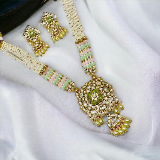 Polki Kundan Long Pearl Jewelry Set