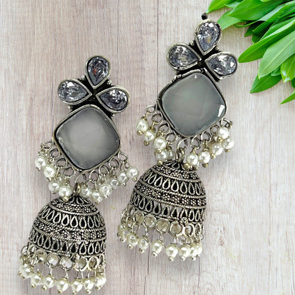 Oxidized Jhumka Teardrop Earrings: Vintage Allure