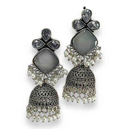 Oxidized Jhumka Teardrop Earrings: Vintage Allure