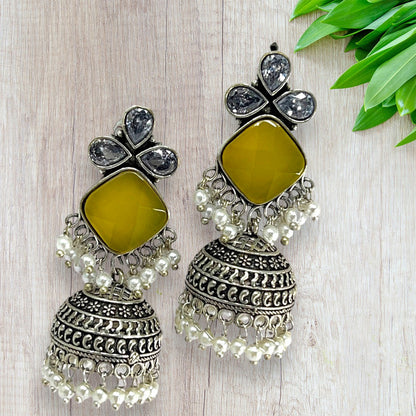 Boho Silver Jhumka Earrings: Bohemian Flair