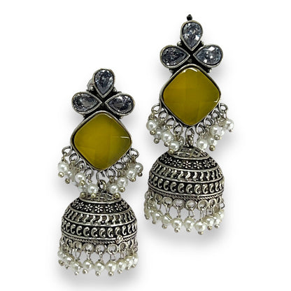 Boho Silver Jhumka Earrings: Bohemian Flair