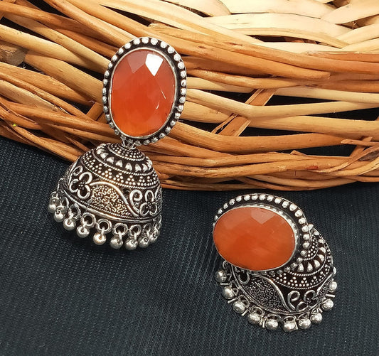 Elegant Jhumka Style: German Silver Oxidized Earrings