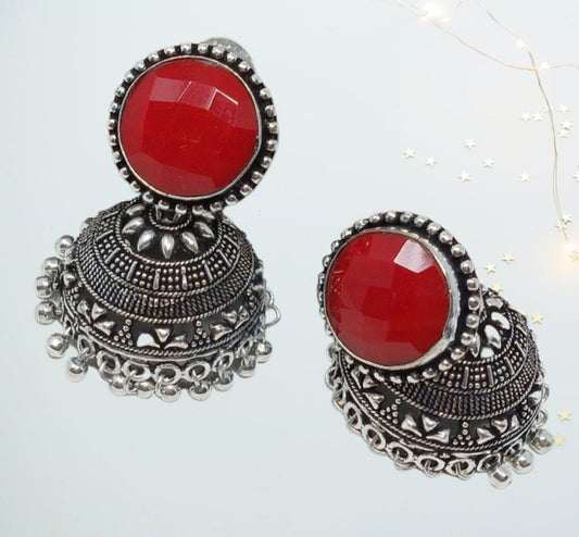 German Silver Oxidized Jhumka Earrings