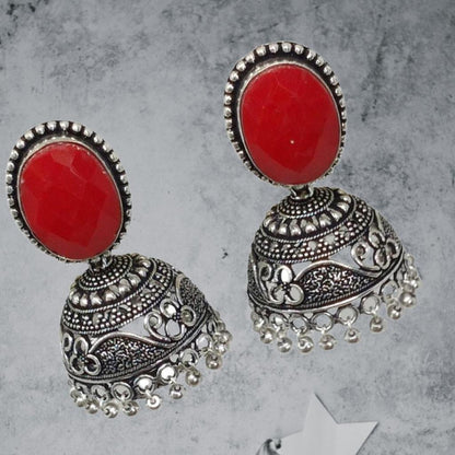 Chic Jhumka Charm: Oxidized Silver Earrings